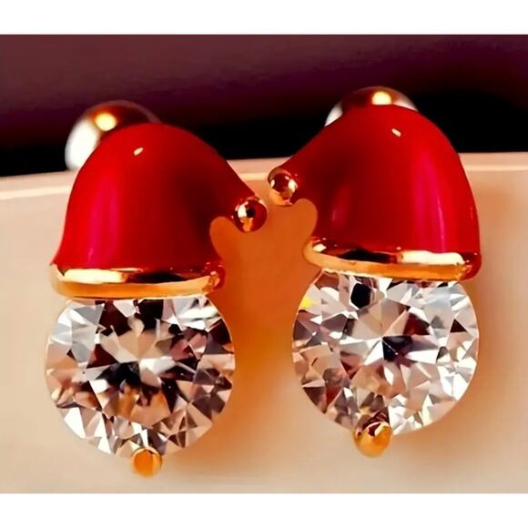 Festive Sparkling Santa Hat Earrings Golden - Picture 4 of 6